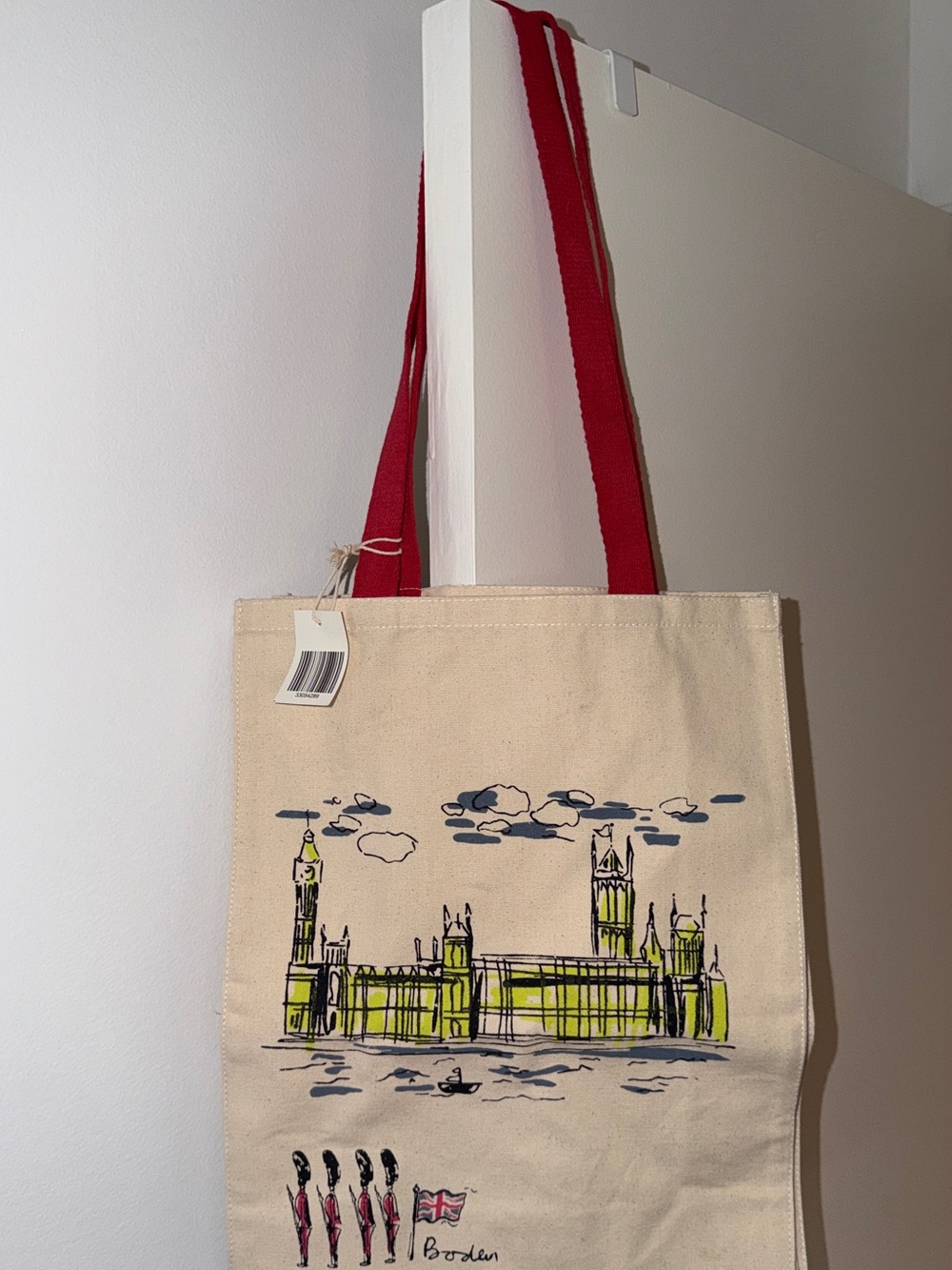 Canvas Tote Bag with Red Straps and London Sketch